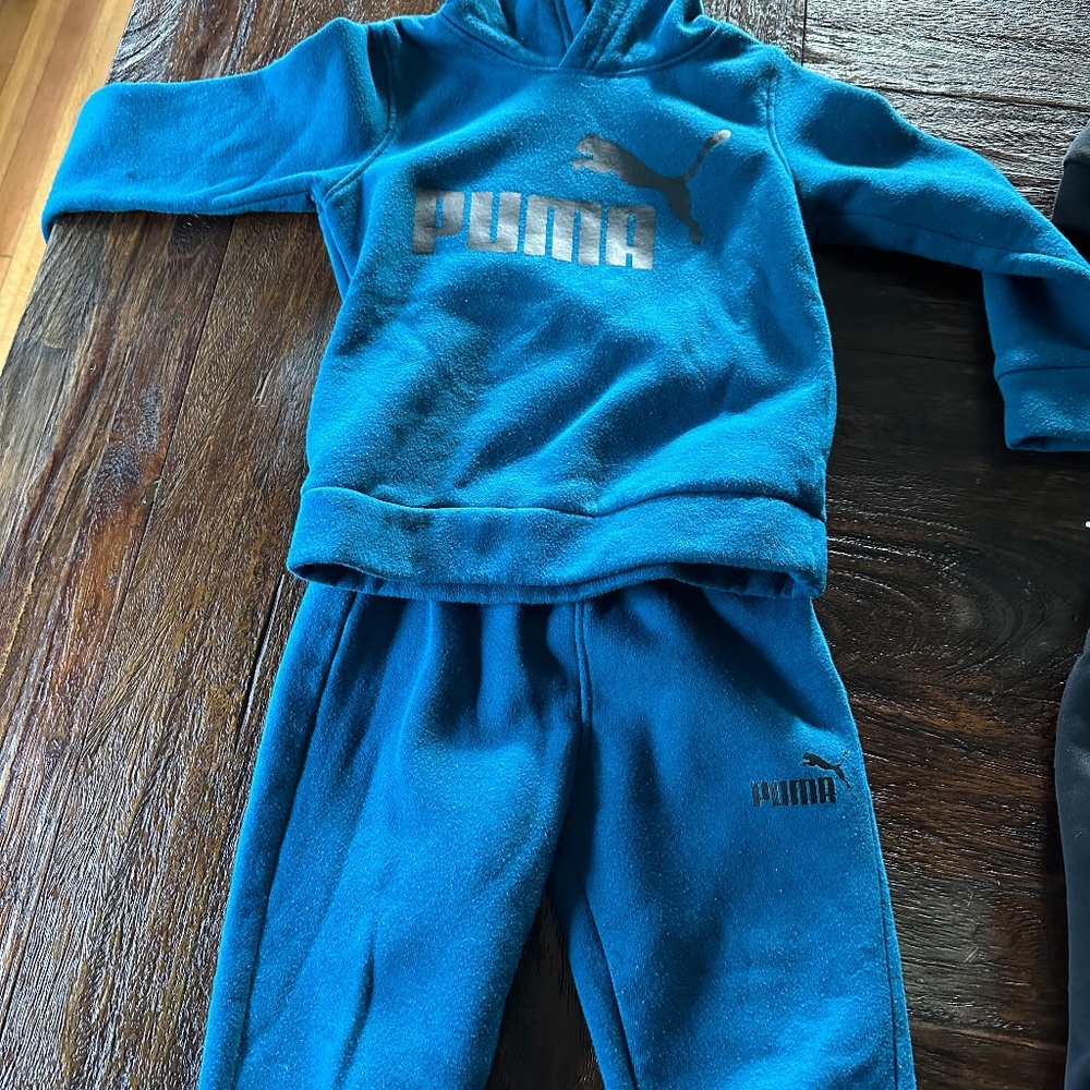 4T Boys teal puma cotton hooded sweat suit